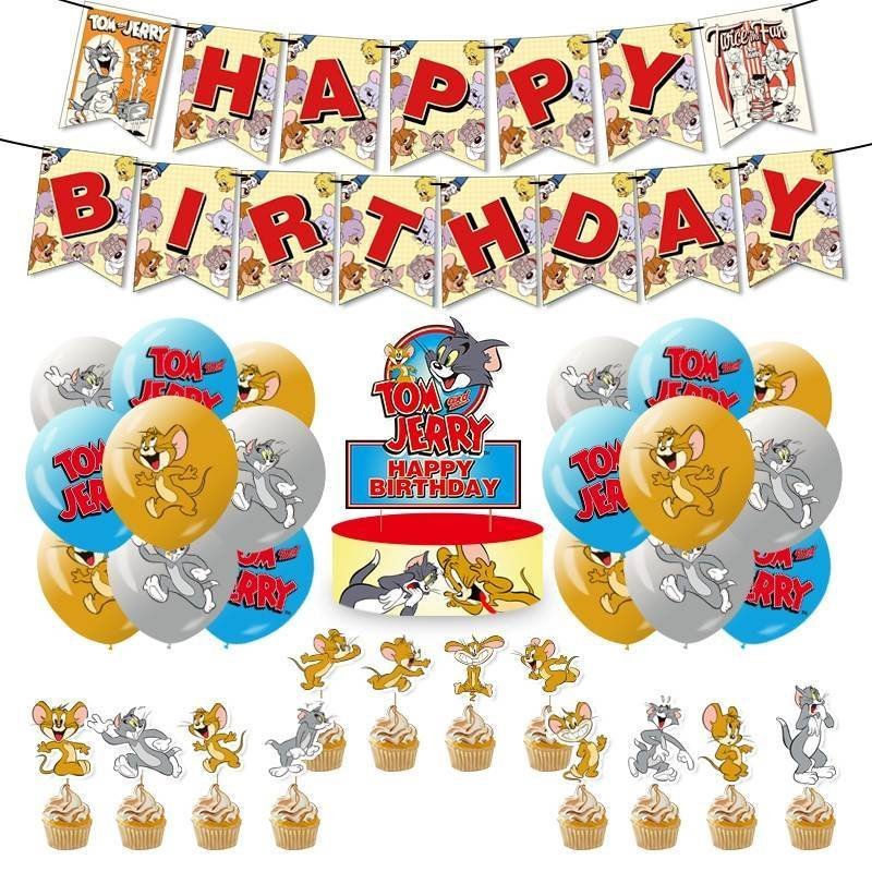 Set 16 Globos Látex Tom And Jerry Letrero Fiesta y Decoración Modelo 2