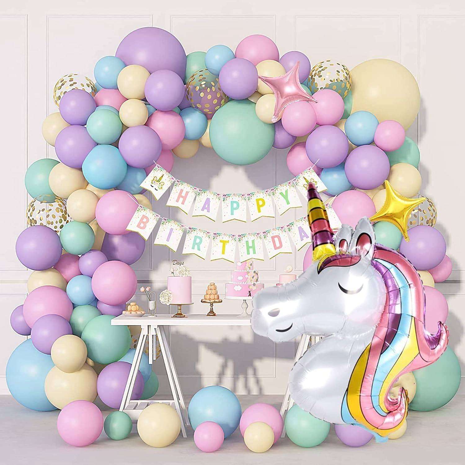 Juego 147 Globos Metálico Latex Unicornio Fiesta Modelo 1