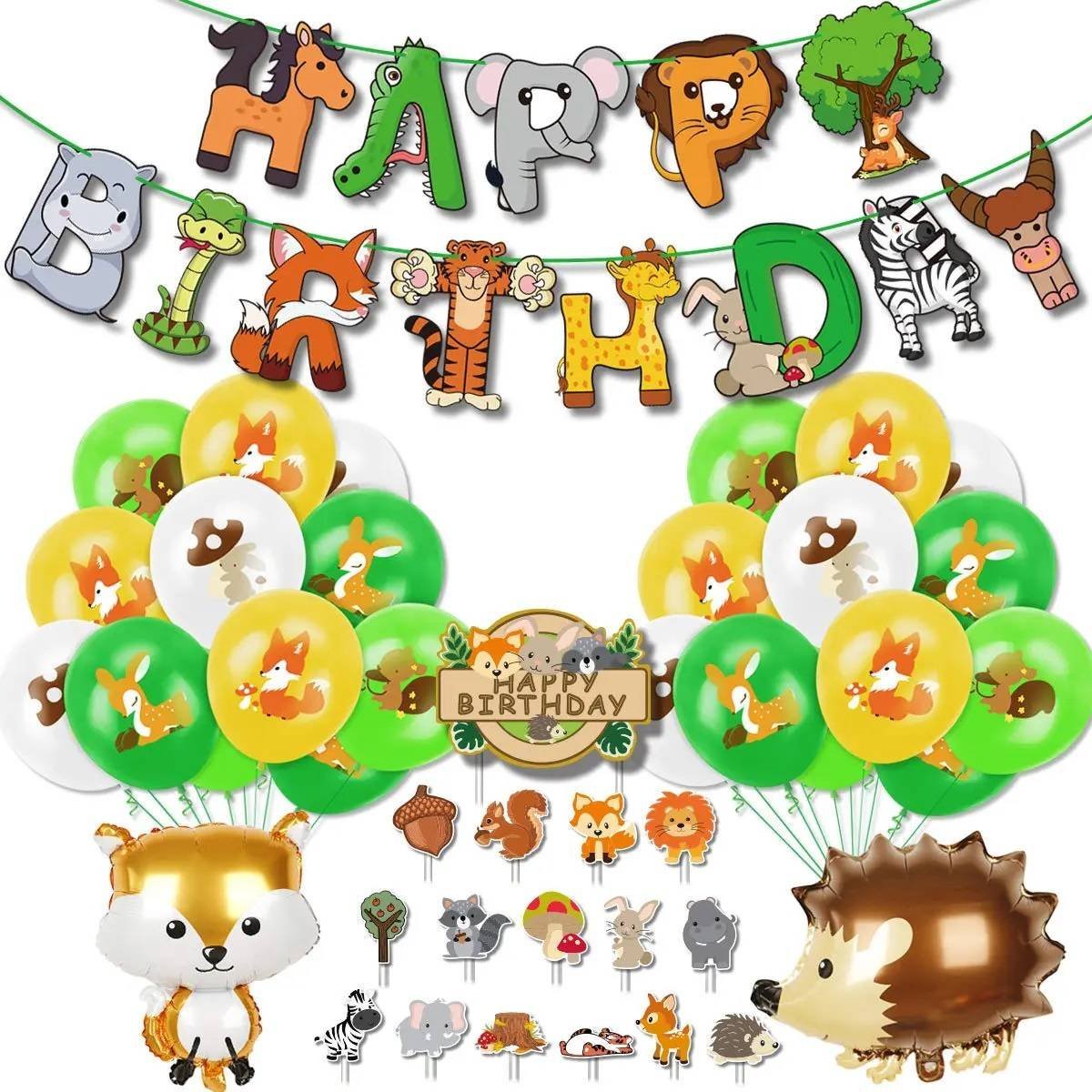 Set 24 Globos Látex Animales Jirafa Elefante Leon Fiesta y Decoración