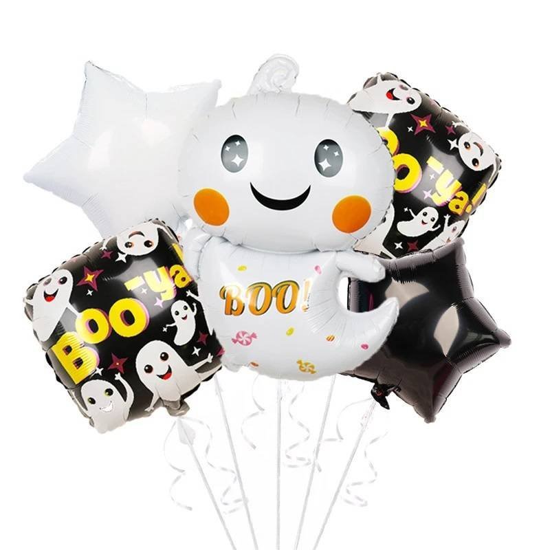 Juego 5 Globos Metálico Halloween Fantasma Boo Fiesta Modelo 1