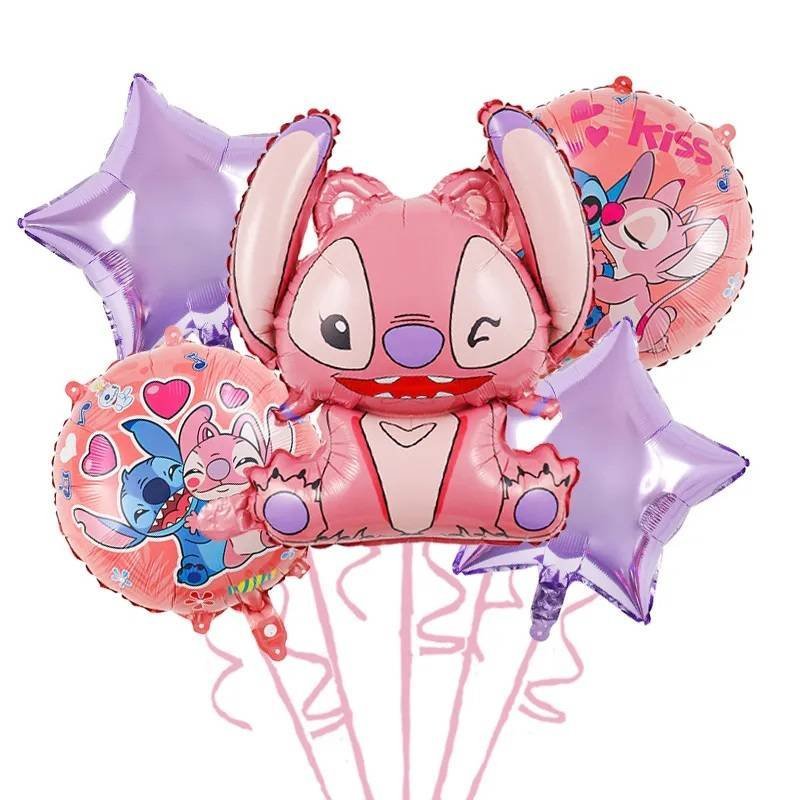 Juego 5 Globos Metálico Angel Stitch Amor Love Fiesta Modelo 1