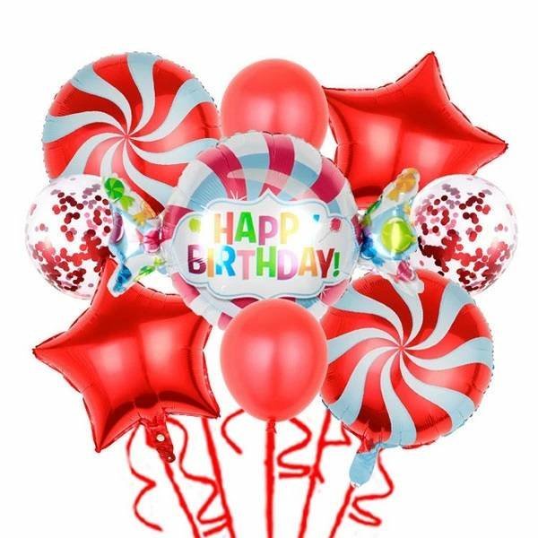 Juego 9 Globos Metálico Dulce Caramelo Fiesta Modelo 1