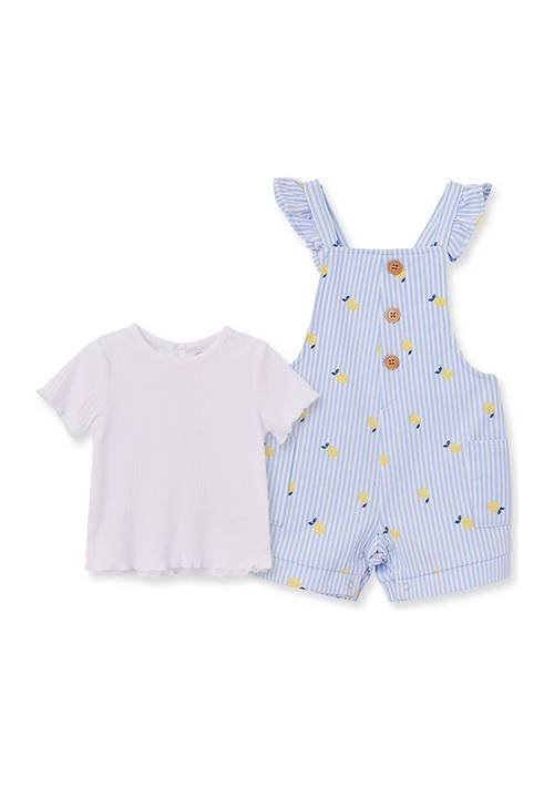 Little Me Set 2 Piezas Pañalero Overall Manga Corta Bebe Limon