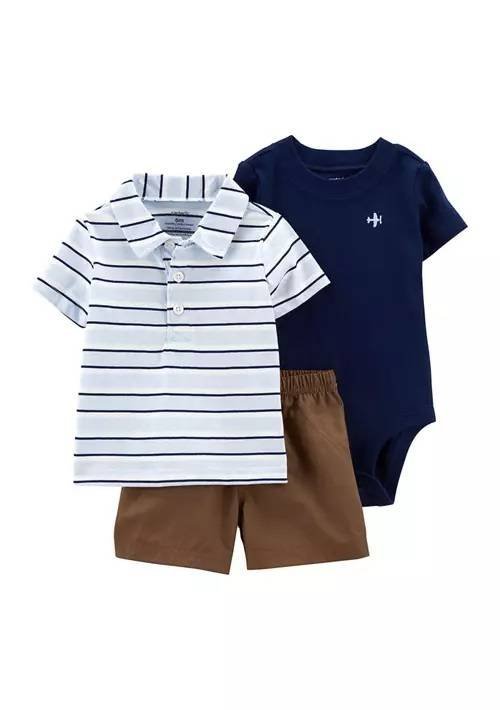 Little Me Set 3 Piezas Pañalero Short Manga Corta Bebe Avion
