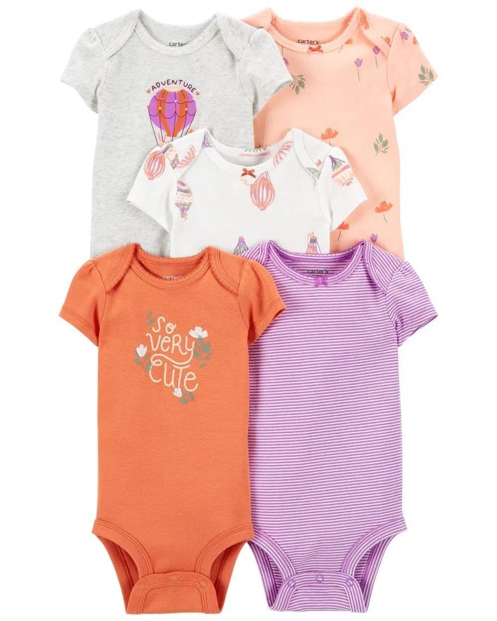 Carters Set 5 Piezas Pañalero Mamelucos Bebe Globo Very Cute