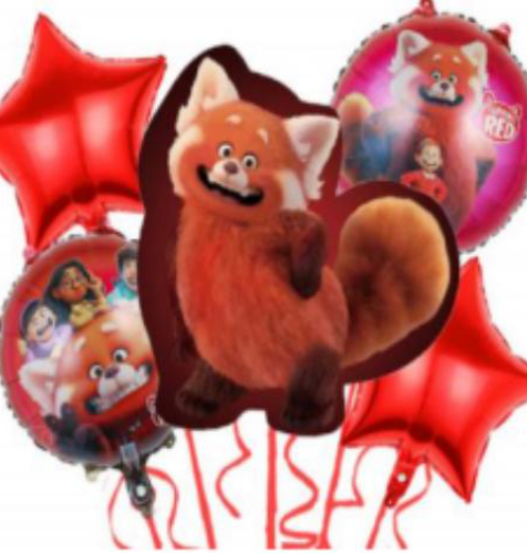 Juego 5 Globos Metálico Red Panda Rojo Fiesta Modelo 1
