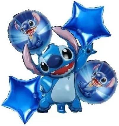 Juego 5 Globos Metálico Stitch Azul Sentado Fiesta Modelo 1