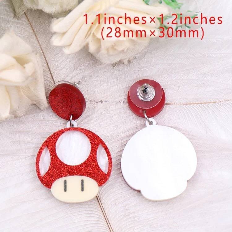 Aretes Pendientes VideoJuegos Super Mario Champiñon Glitter Moda Fiesta Regalo
