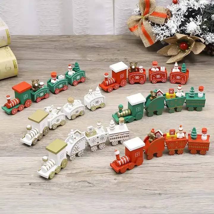 Decoración Mini Tren 3 Vagones Navidad Madera Hecha A Mano Regalo Perfecto Fiesta