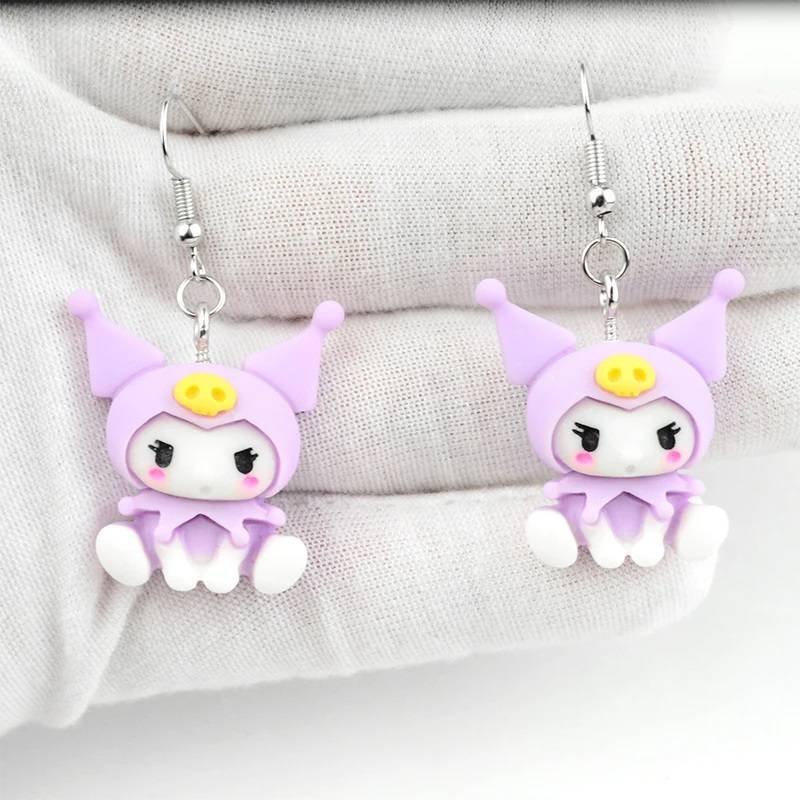 Aretes Pendientes Resina Anime Kawaii Morada Orejas Moda Fiesta Regalo