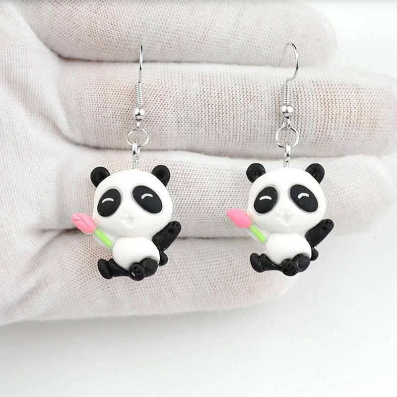 Aretes Pendientes Resina Kawaii Animal Panda Moda Fiesta Regalo