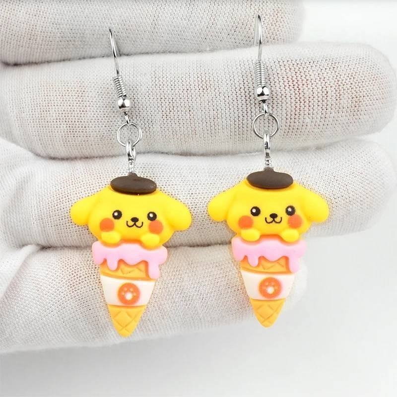 Aretes Pendientes Resina Kawaii Cono Helado Perro Amarillo Anime Moda Fiesta Regalo