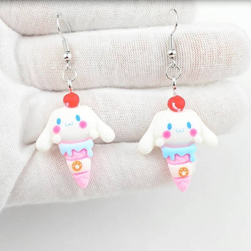 Aretes Pendientes Resina Kawaii Cono Helado Conejo Blanco Anime Moda Fiesta Regalo