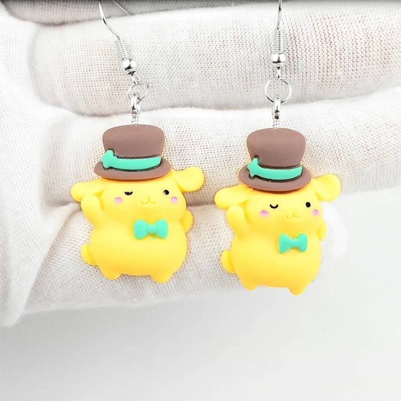 Aretes Pendientes Resina Kawaii Perro Amarillo Sombrero Anime Moda Fiesta Regalo