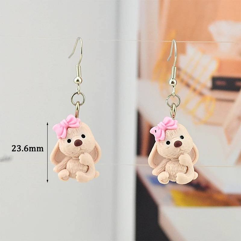 Aretes Pendientes Resina Kawaii Perro Café Moño Anime Moda Fiesta Regalo