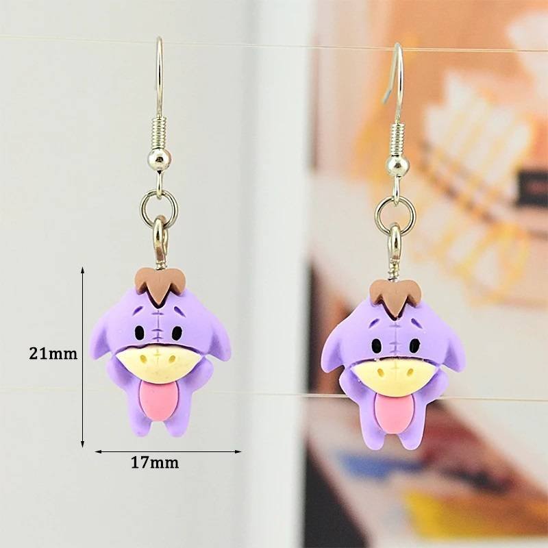 Aretes Pendientes Resina Kawaii Burro Igor Morado Anime Moda Fiesta Regalo