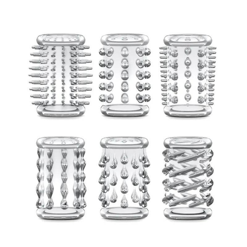 Set 6 Condón Transparente Manga Pene Hombre Juguete Sexual Anillo Retardante Reutilizable