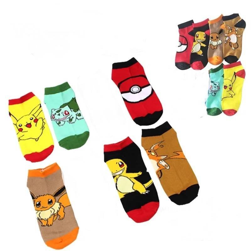 6 Pares Anime Pok Eevee Calcetines Corte Bajo Unisex