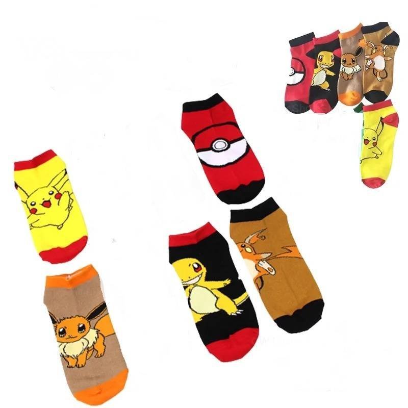 5 Pares Anime Pok Eevee Calcetines Corte Bajo Unisex
