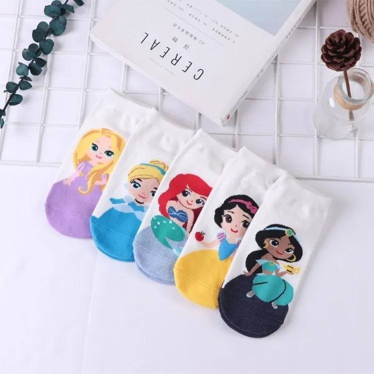 5 Pares Princesas Cenicienta Sirenita Calcetines Corte Bajo Unisex