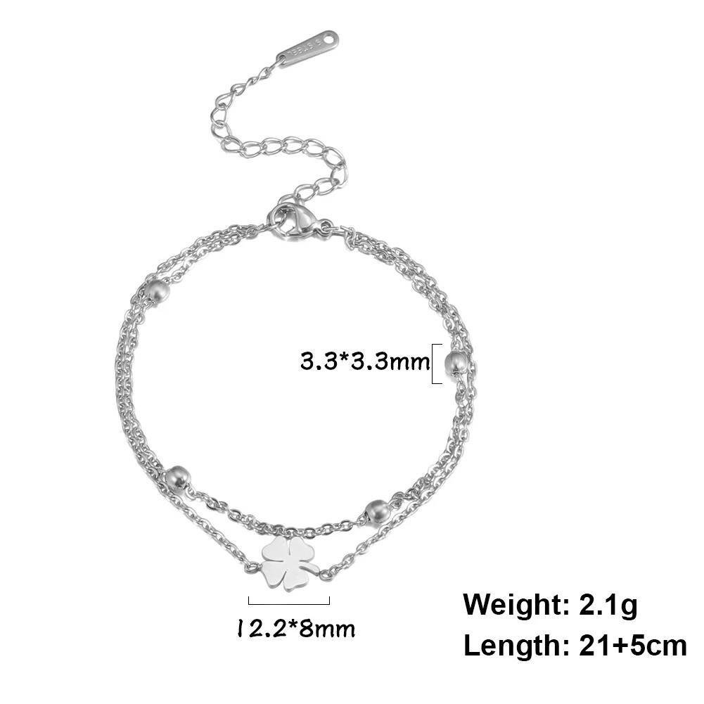 Pulsera Tobillo Acero Inoxidable Cadena Doble Trébol Estilo Playa Regalo Joyería