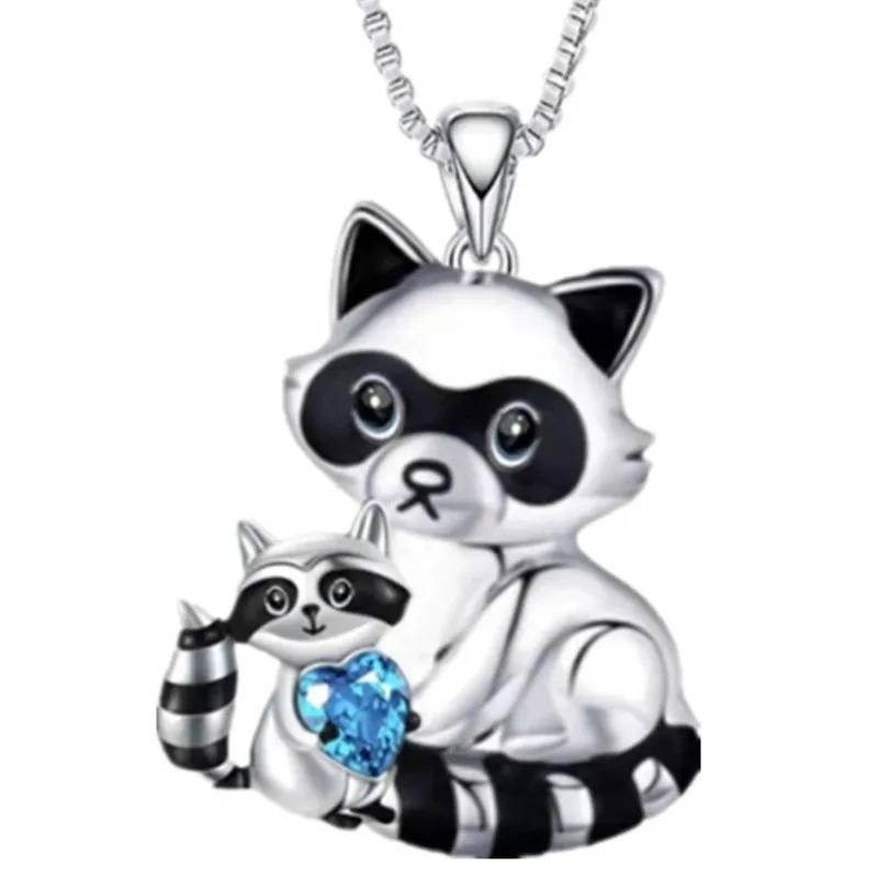 Collar Colgante Pareja Mapache Corazón Hijo Cristal Joyería Regalos Amor