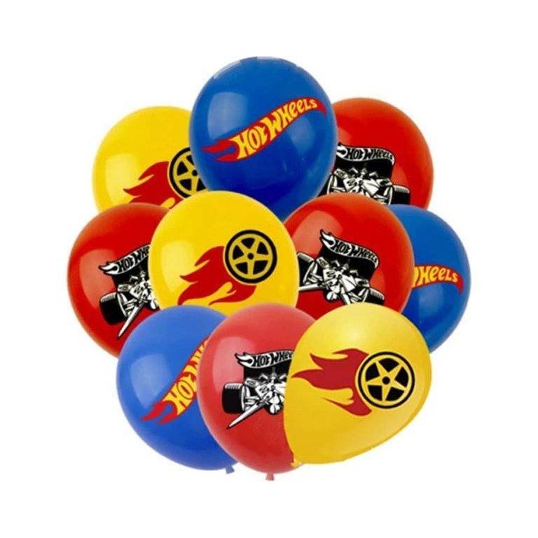 Juego 12 Globos Látex Carros Hot Wheels Cumpleaños