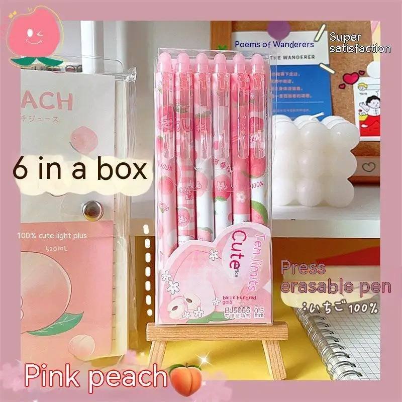6 Bolígrafos Gel Borrable Fruta Durazno Kawaii Estudiante 0,5mm Oficina Escuela