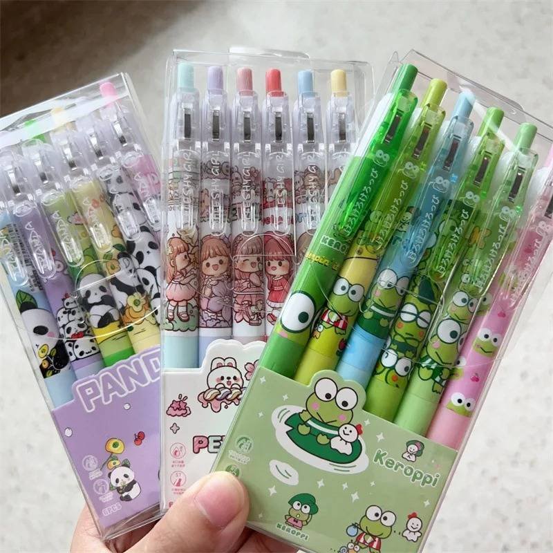 6 Bolígrafos Gel Kawaii Koreanos Ranita Panda Niña Estudiante 0,5mm Oficina Escuela