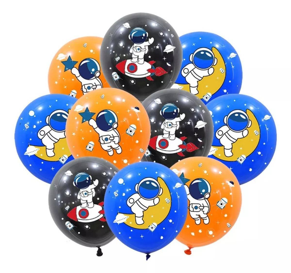 Juego 12 Globos Látex Astronautas Luna Estrellas Cumpleaños Fiesta