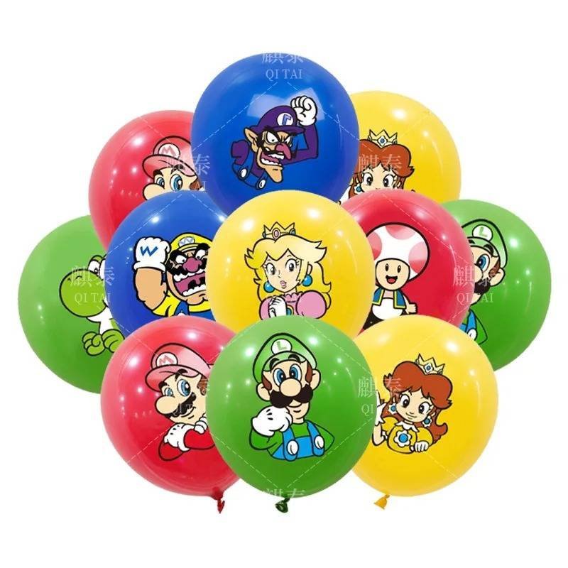 Juego 12 Globos Látex Mario Wario Waluigi Cumpleaños Fiesta