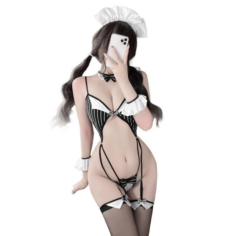 Disfraz Sexy Cosplay Sirvienta Traje Rayas