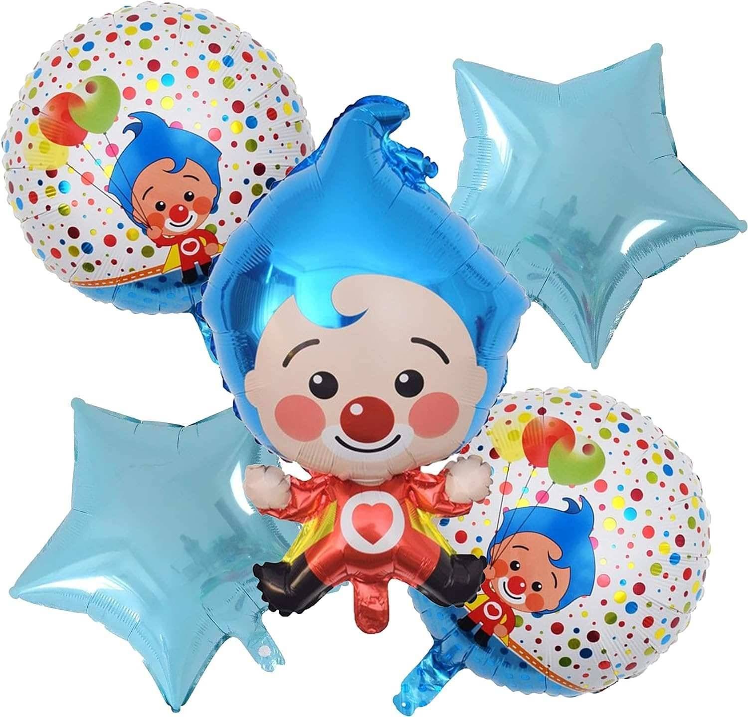Juego 5 Globos Metálico Caricatura Payaso Plim Plim Fiesta Modelo 1