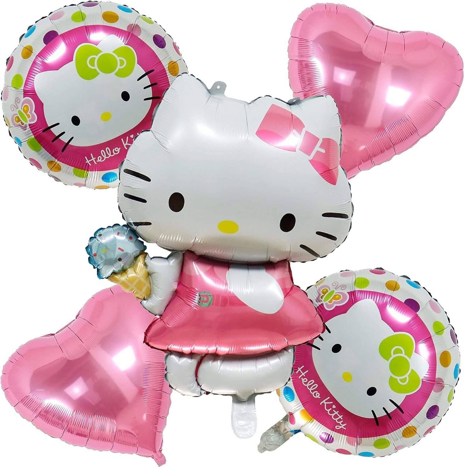 Juego 5 Globos Metálico Caricatura Hello Kitty Helado Fiesta Modelo 1