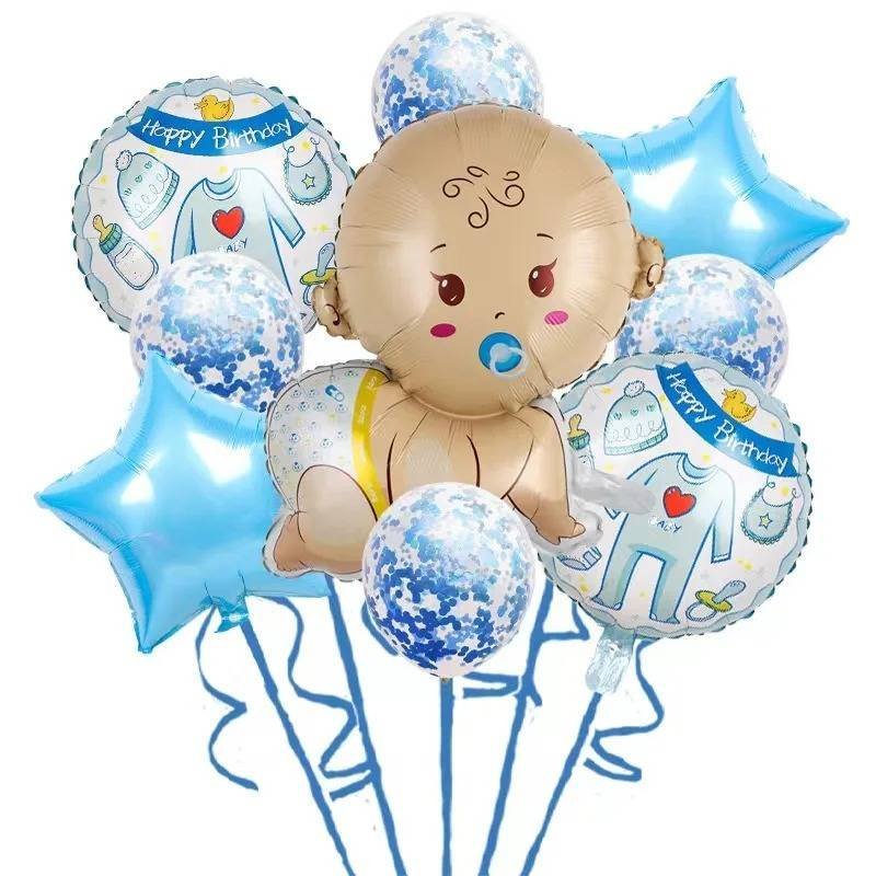 Set 5 Globos Metálico Baby Shower Niño Fiesta y Decoración