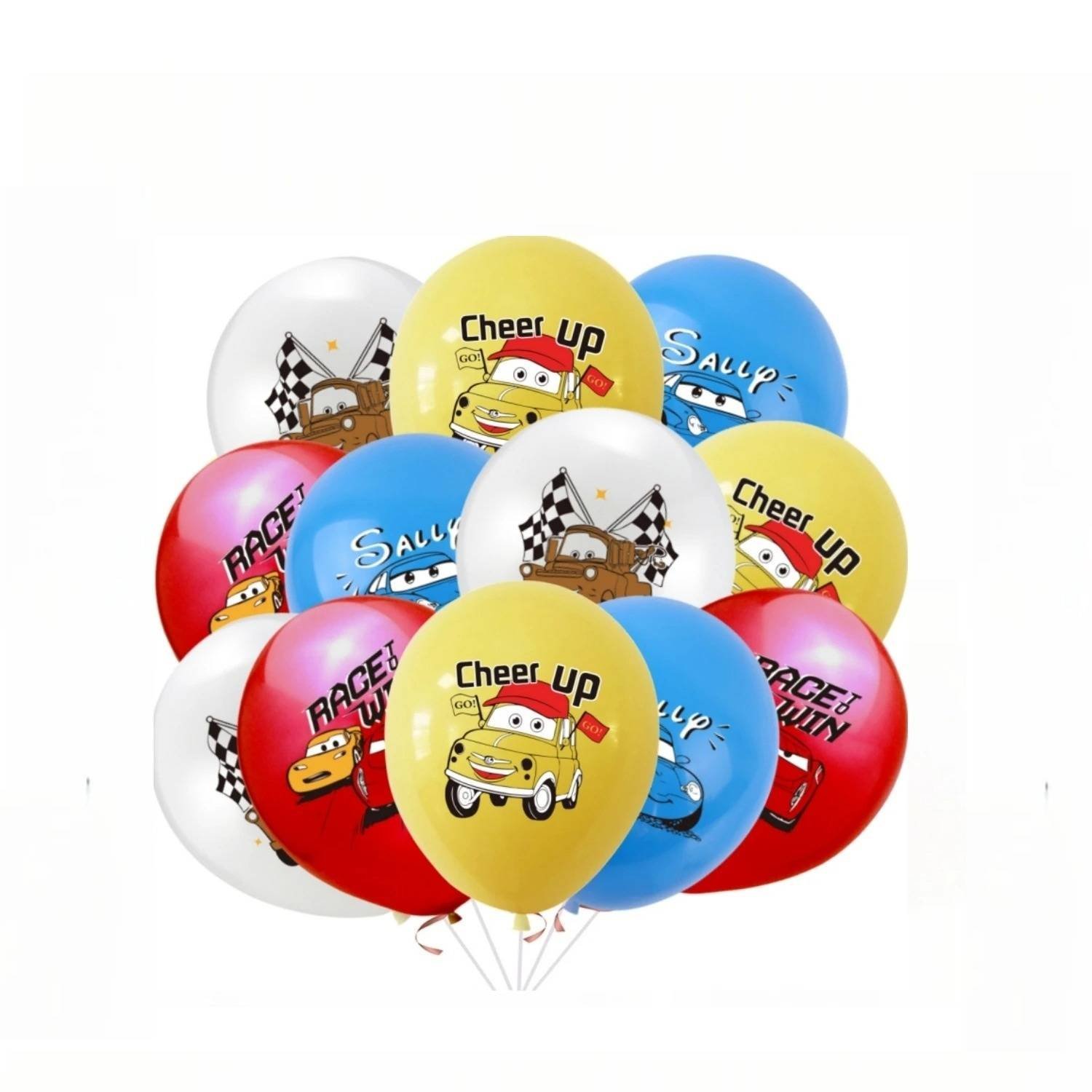 Juego 12 Globos Látex Pelicula Cars Carritos Cumpleaños Fiesta