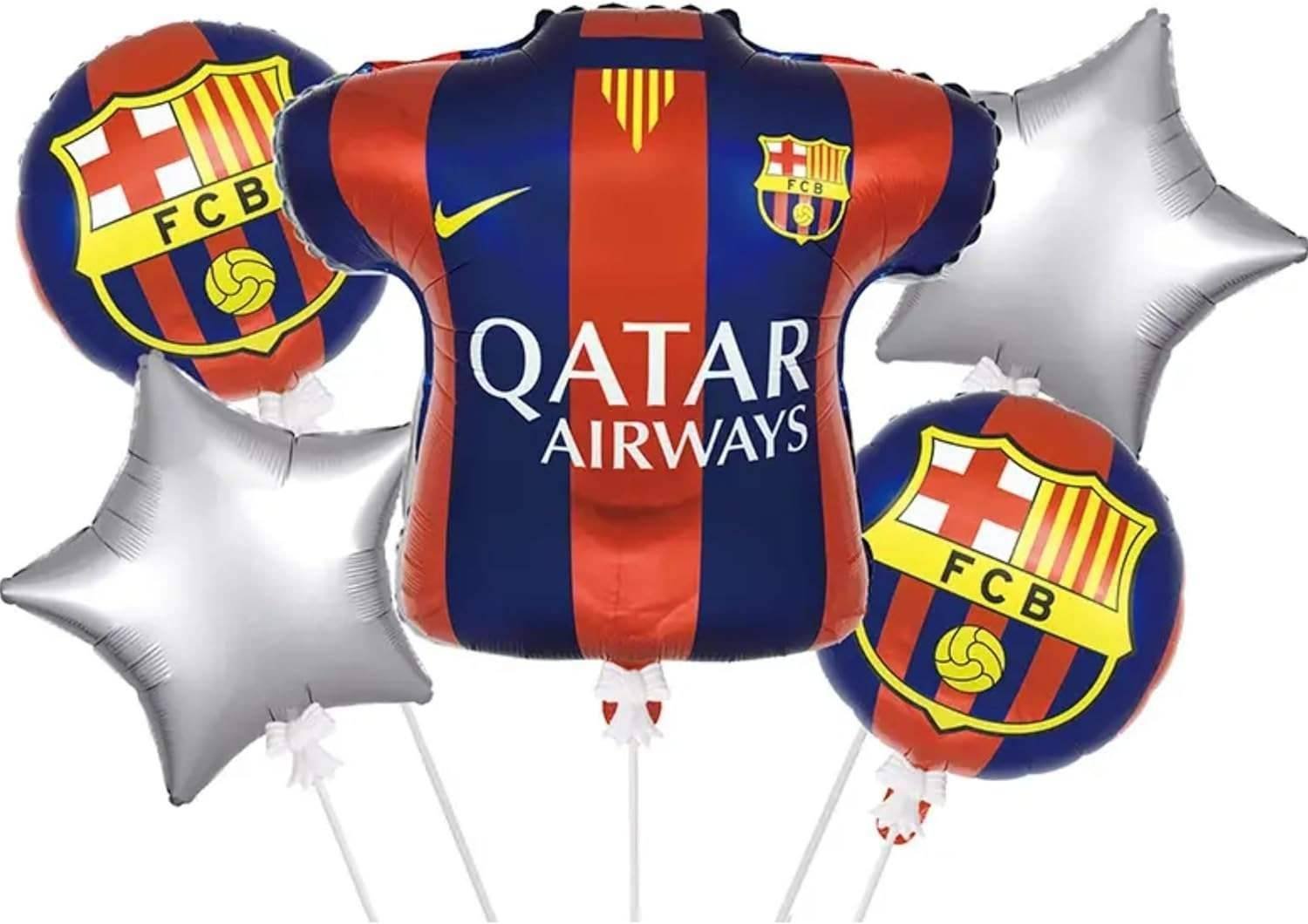 Set 5 Globos Metálico Futbol Equipo Barcelona Fiesta y Decoración