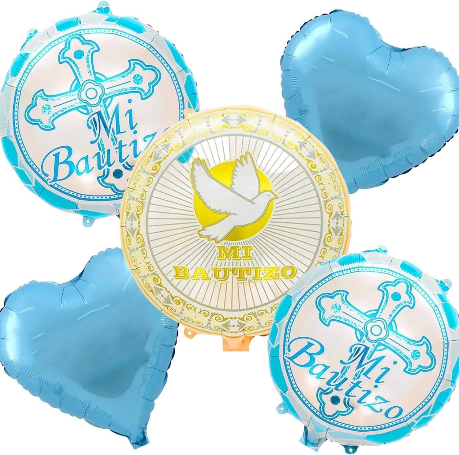 Set 5 Globos Metálico Iglesia Bautizo Niño Fiesta y Decoración