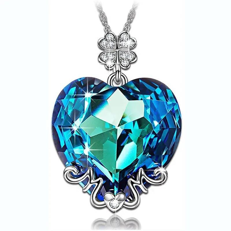 Collar Colgante Amor Corazón Azul Cristal Joyería Regalos Amor