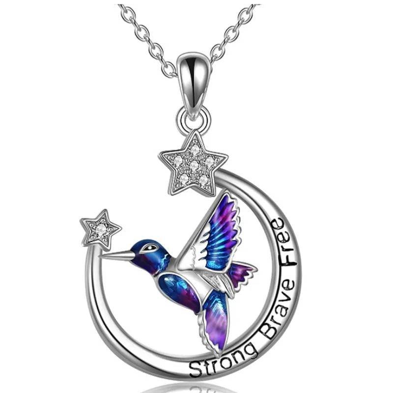 Collar Colgante Animal Colibrí Morado Cristal Joyería Regalos Amor