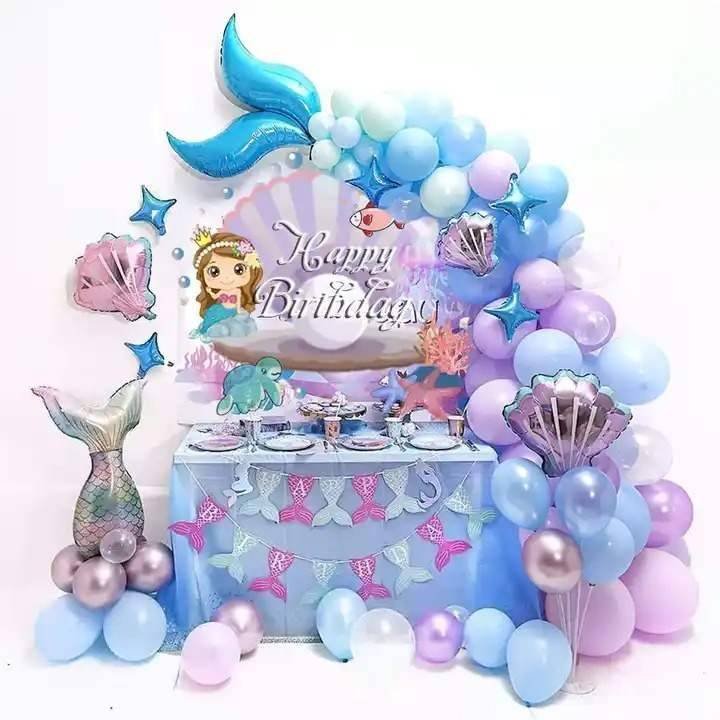 Set 90 Globos Látex Sirena Mar Cola Almeja Fiesta y Decoración