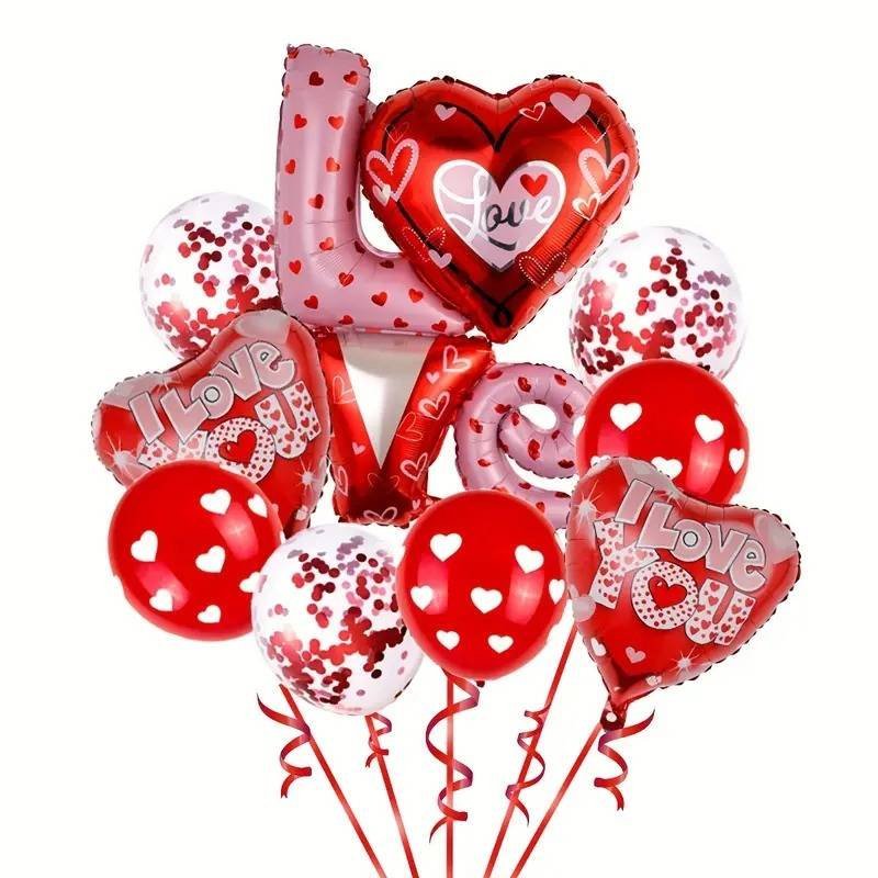 Set 9 Globos Metálico Amor Enamorados Love Modelo 2 Corazón Fiesta y Decoración
