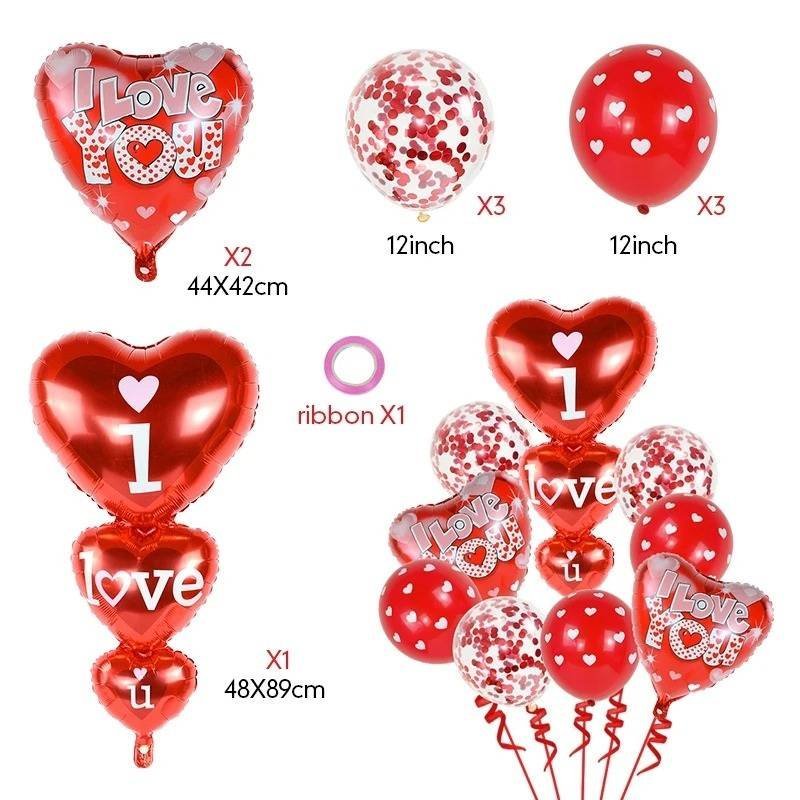 Set 9 Globos Metálico Amor Enamorados I Love U Corazón Fiesta y Decoración