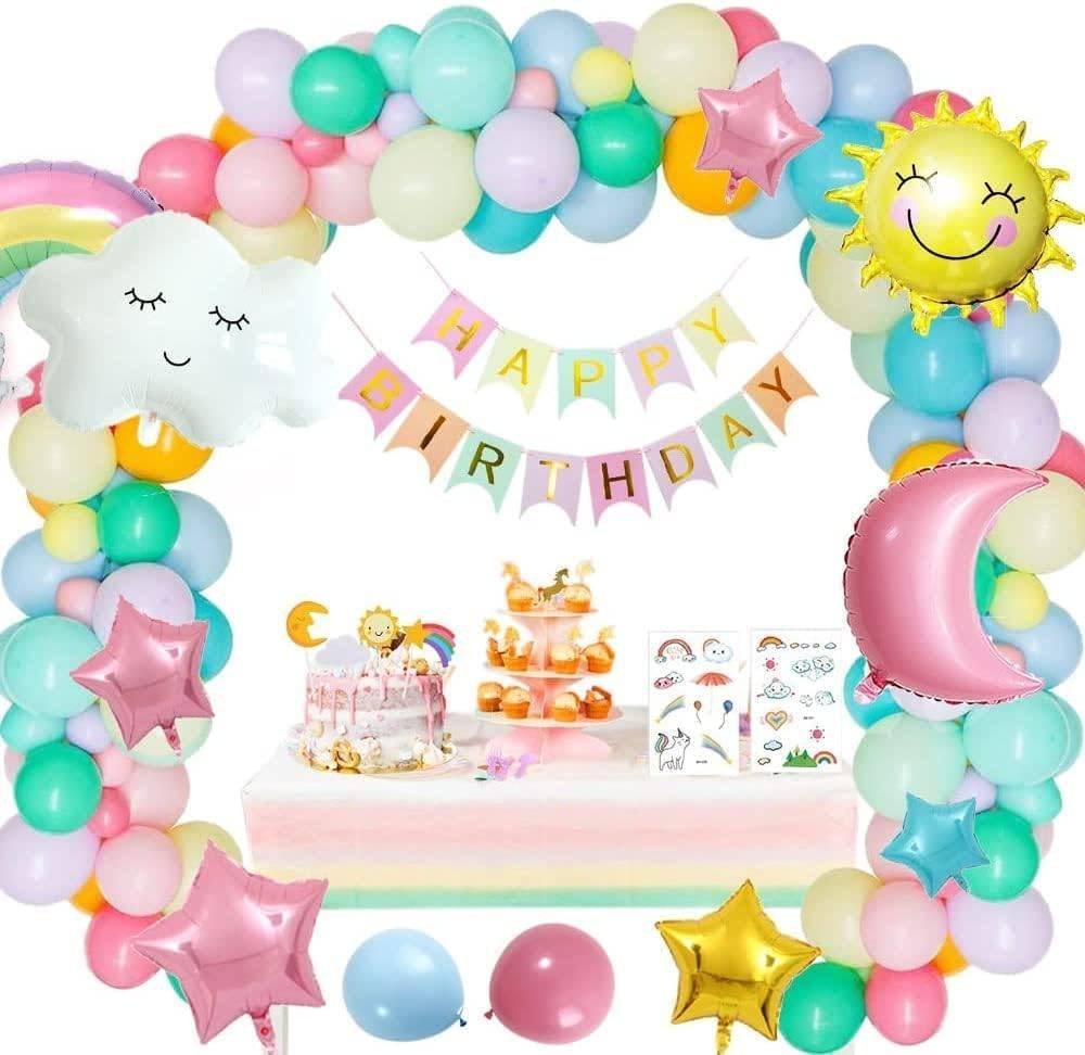 Set 53 Globos Látex Nubes Arcoiris Sol Fiesta y Decoración