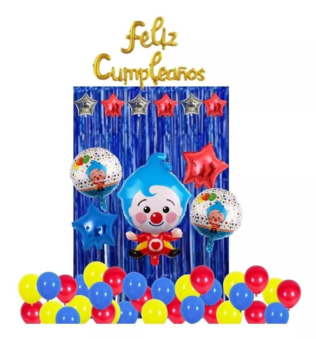 Set 30 Globos Látex Caricatura Plim Plim Feliz Cumpleaños Fiesta y Decoración