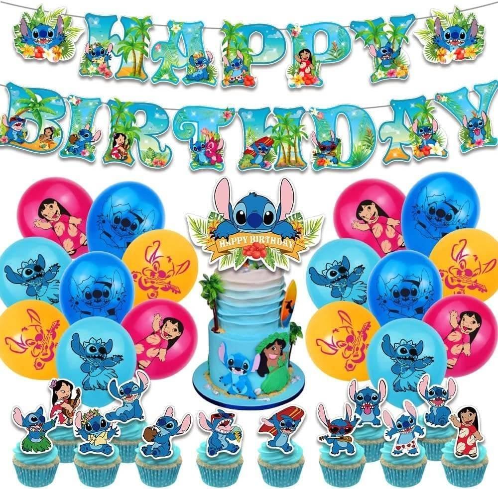 Set 16 Globos Látex Pelicula Stitch Hawaii Fiesta y Decoración