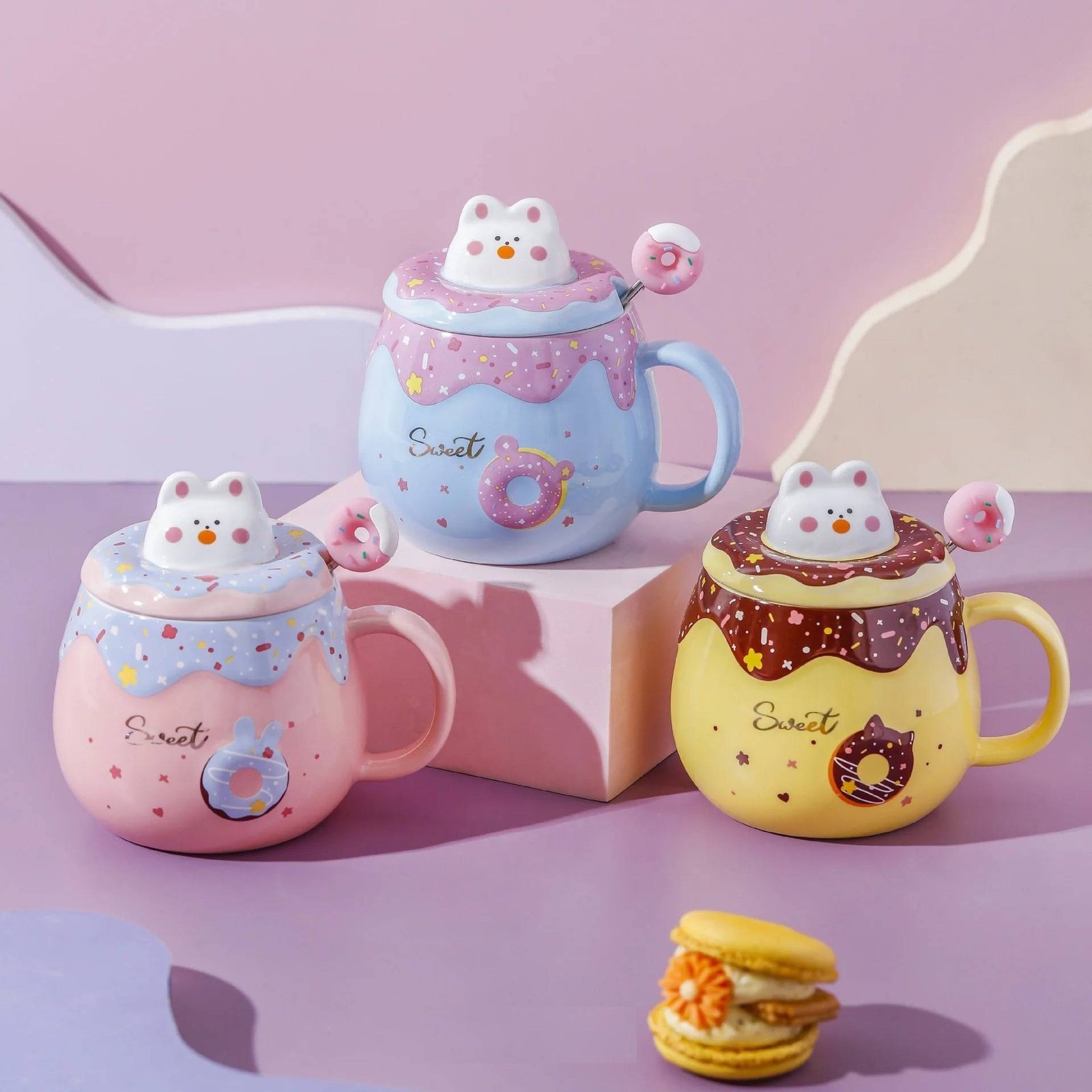 Taza 3D Animal Gatito Dona Dulce Kawaii Desayuno Oficina 430ml