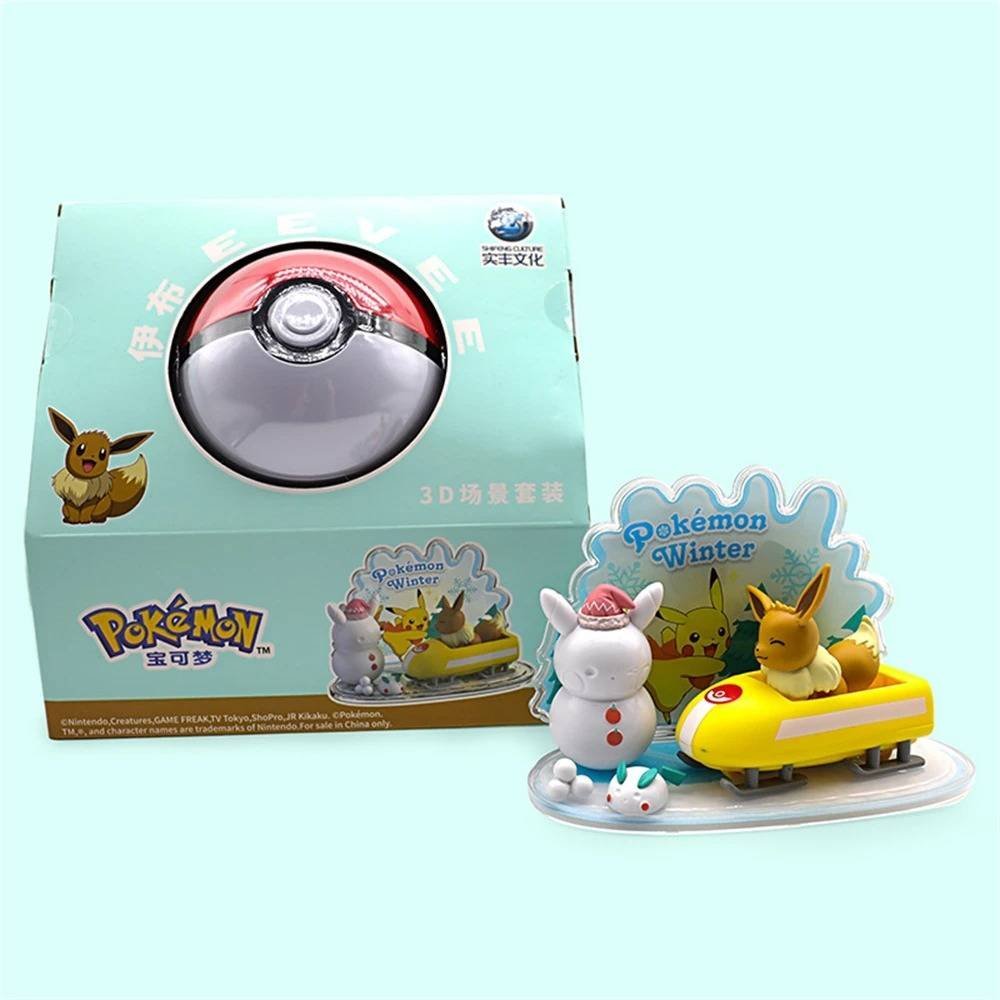 Figura Colección Anime Pokemon Pokeball Eevee Nieve Diorama Set Regalo