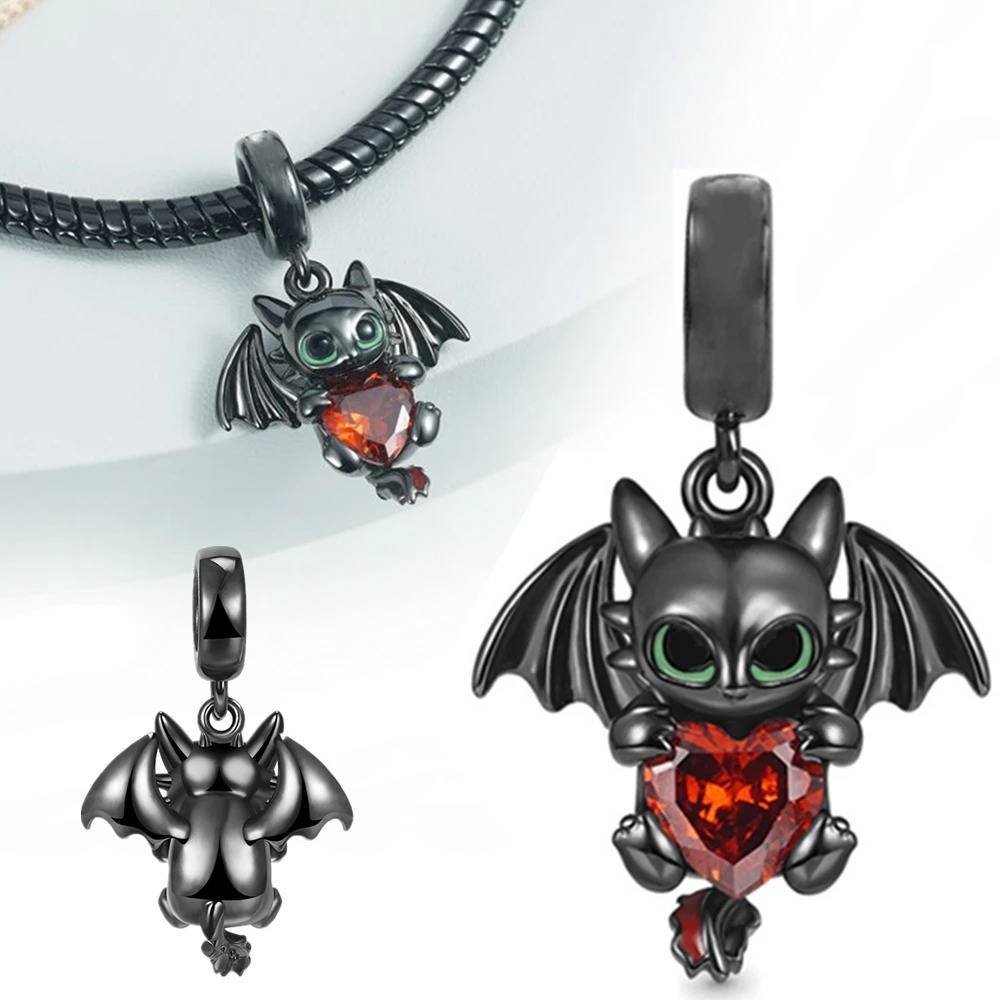 Colgante Abalorio Pulsera Chapada Dije Figura Dragon Corazón Rojo Regalo