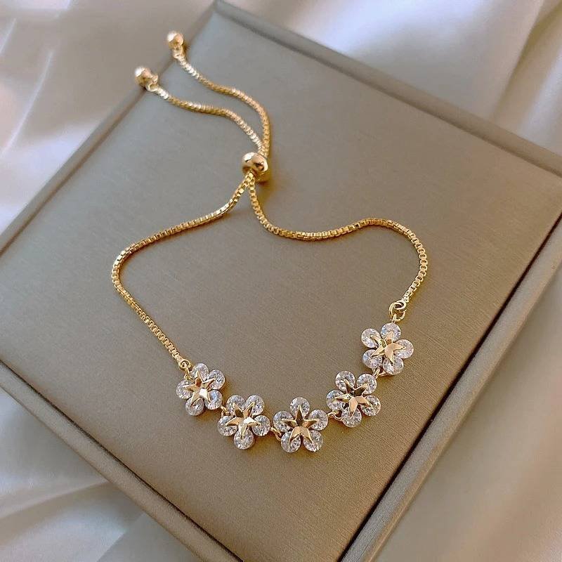Pulsera Colgante Zirconia Cubica Mujer Brazalete Lujo Flores Ajustable Regalo